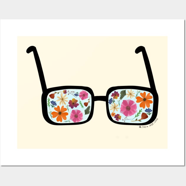Pressed flowers reading glasses Wall Art by SanMade